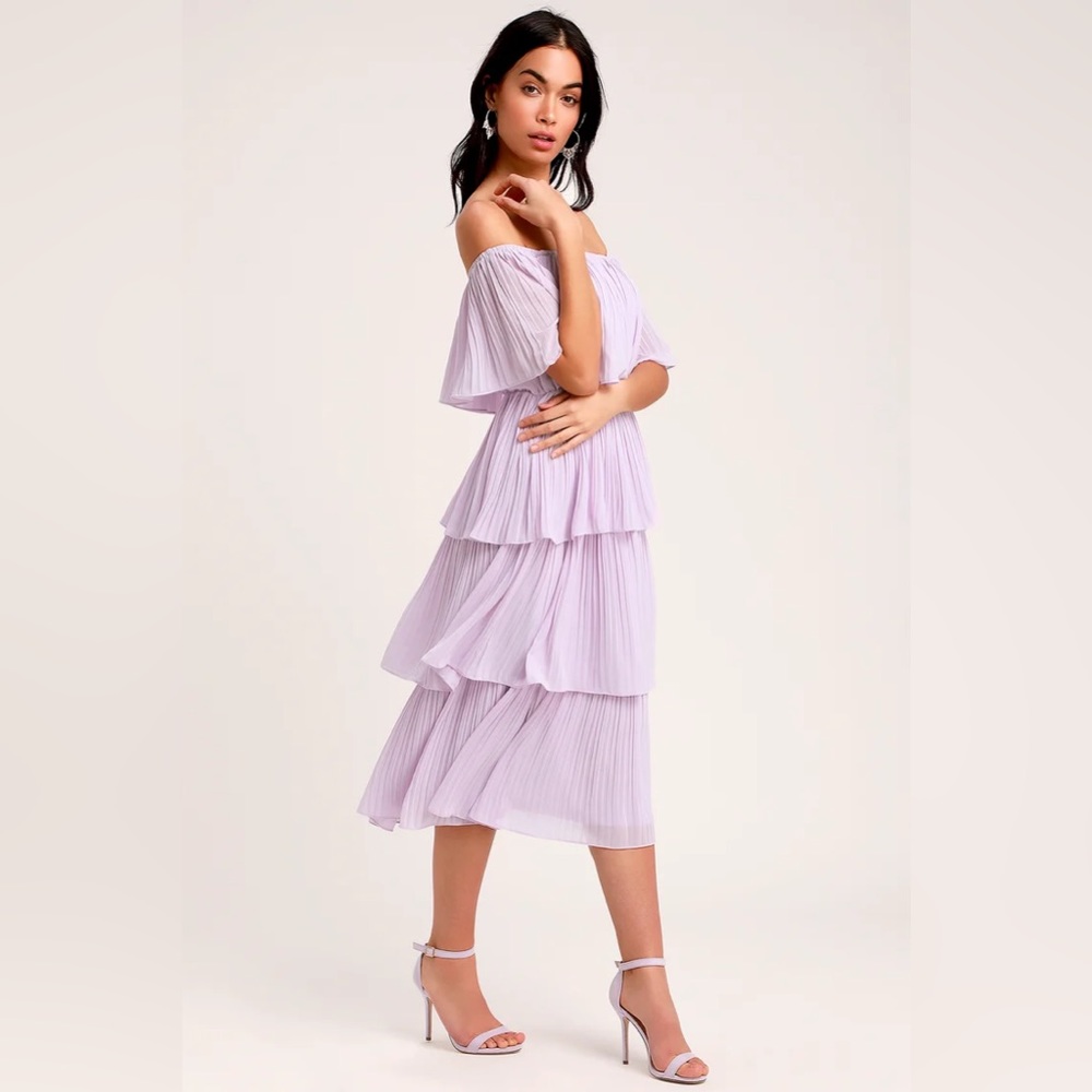 Lulu’s Gala Ready Off-The-Shoulder Ruffle MIDI Dress